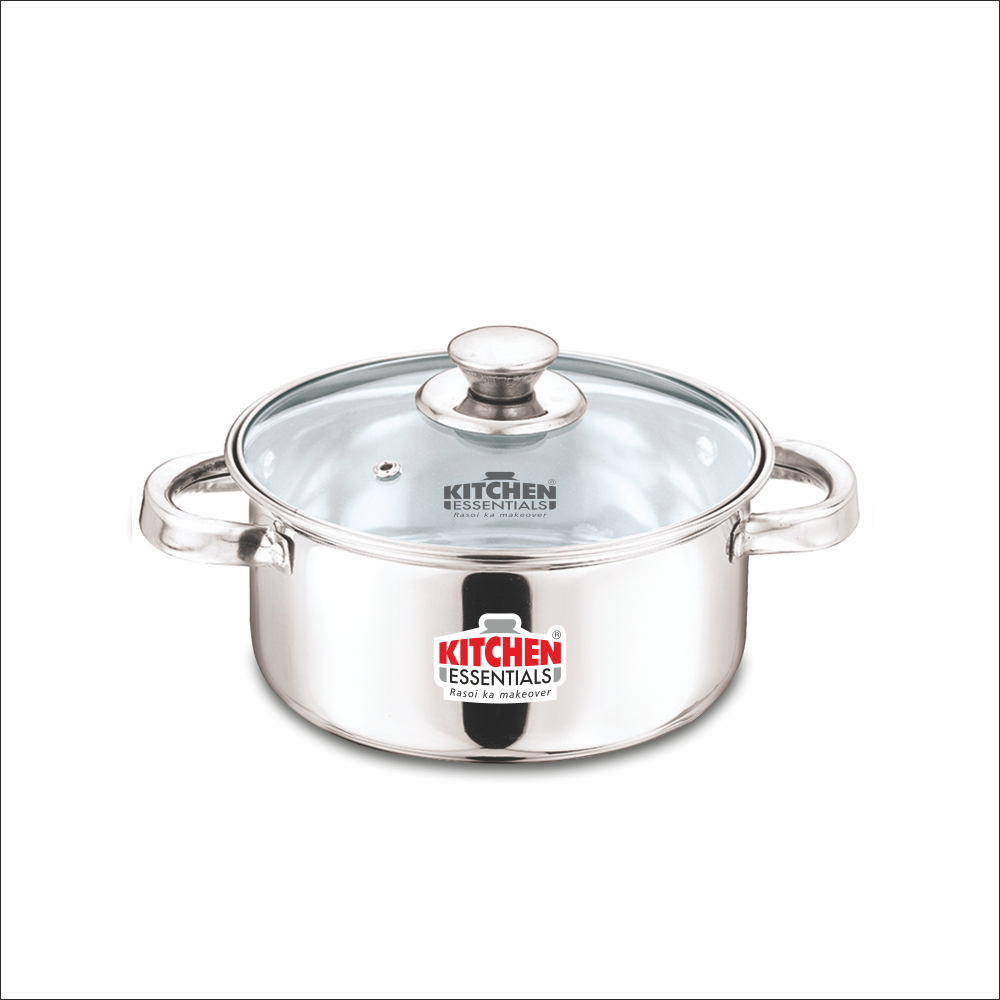 Stainless Steel Flat Bottom Casserole with Glass Lid 20cm