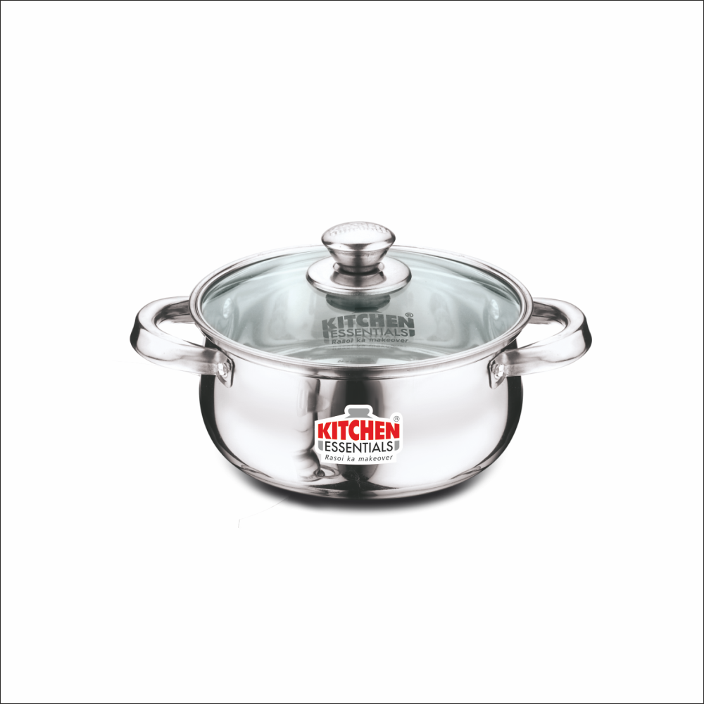 Stainless Steel Belly Tall Casserole with Glass Lid (18cm)
